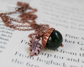 Green Jade and Copper Acorn Necklace