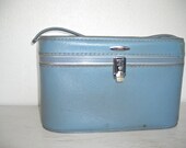 soft blue traincase - vintage sears featherlite overnight case - retro train case - suitcase