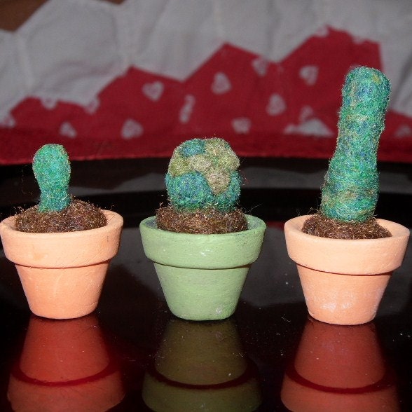 needle felted set of three 1 inch plants