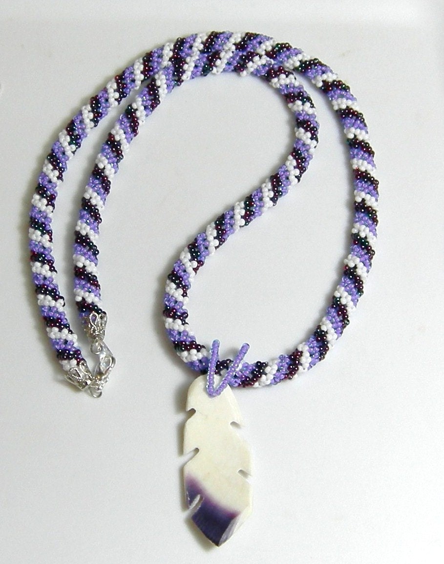 Wampum shell feather rope necklace