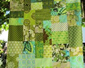 38x46 Modern Greens Random Patchwork and Minky Blanket Ready to Ship