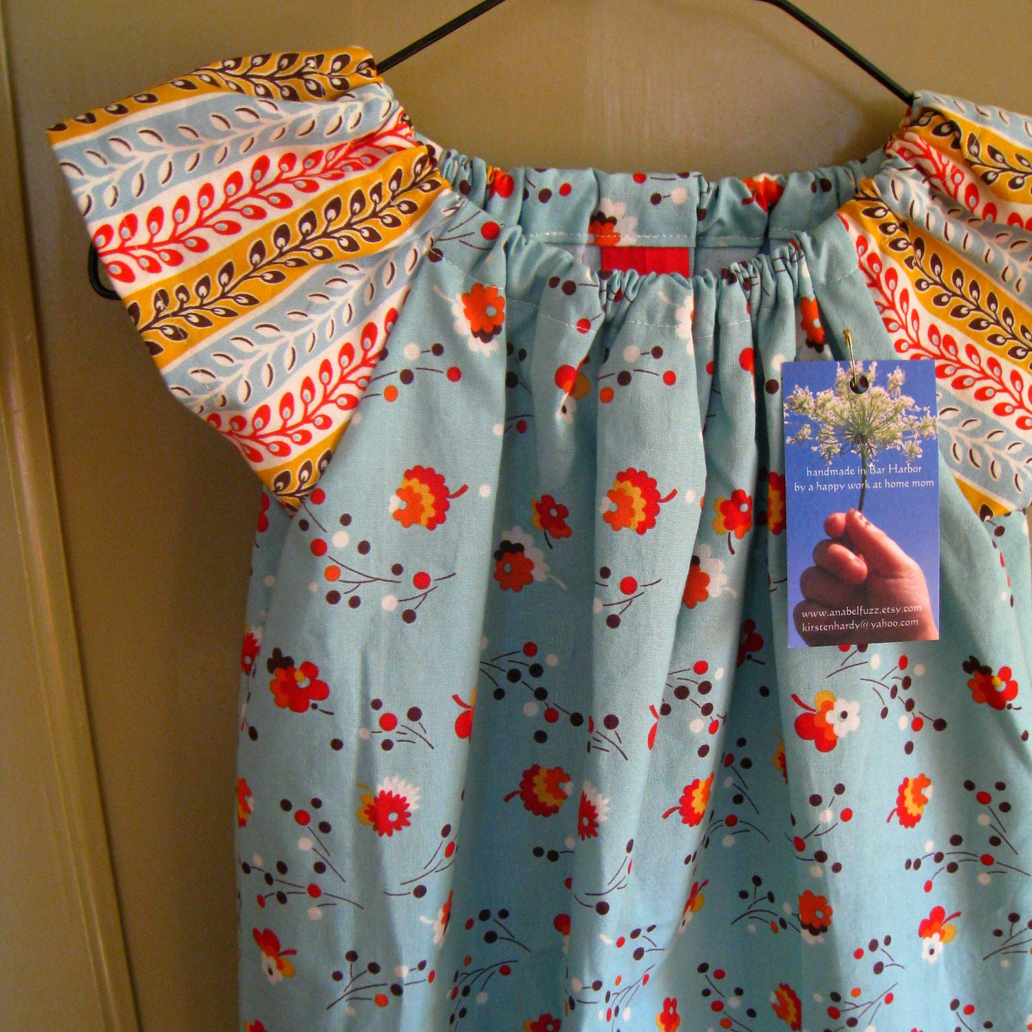 Peasant Dress -Blue Floral - size 3 to 4  years Ready to Ship