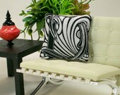 Dollhouse Miniature Pillow Cushion Monogram Letter D Art Nouveau Black White One Inch Scale