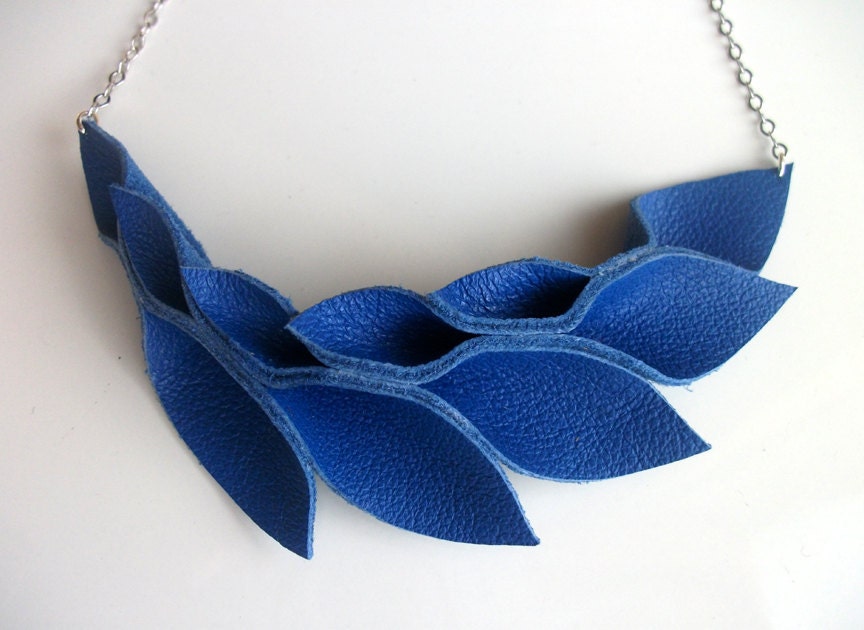 Petal Collection:  Electric Blue Leather Petals Necklace