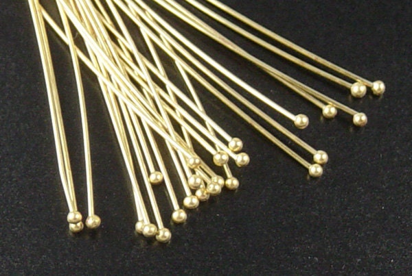 Ball Headpins 25 Ball Pins Shiny Gold Color 2.75 inch (70mm) 21 gauge (1047pin70d1)