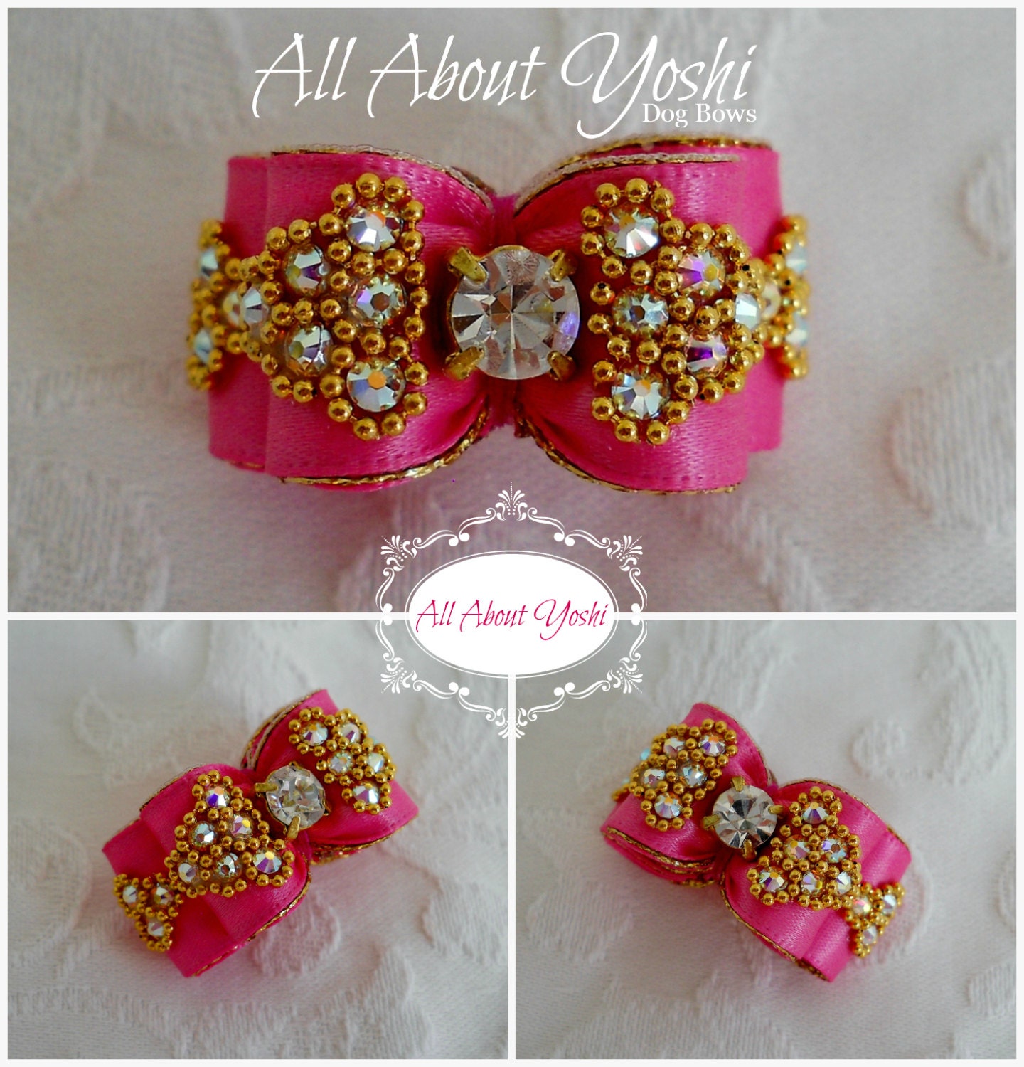 Dog Bow- Crystal Caviar Lux Dog Bow