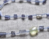 Iolite and Agate crocheted gemstone necklace: indigo blue iolite with green agate focal