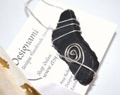 Wire wrapped black tumbled glass pendant on necklace-beach jewelry summer jewelry-gift for her