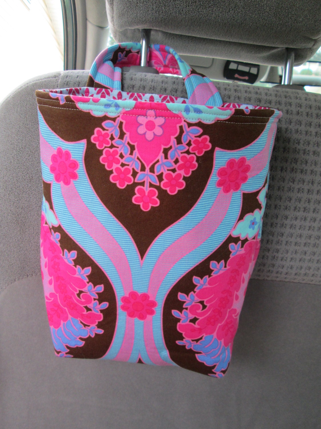 Car Trash or Litter Bag Reusable in Large Floral Damask in Pink, Brown, Aqua, and More