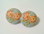 light blue garden - fabric button earrings