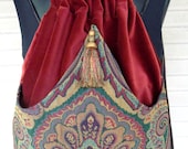 Backpack Medallion Tapestry Boho Backpacks tapestry sling bag rust velvet tassel cinch bag tapestry book bag