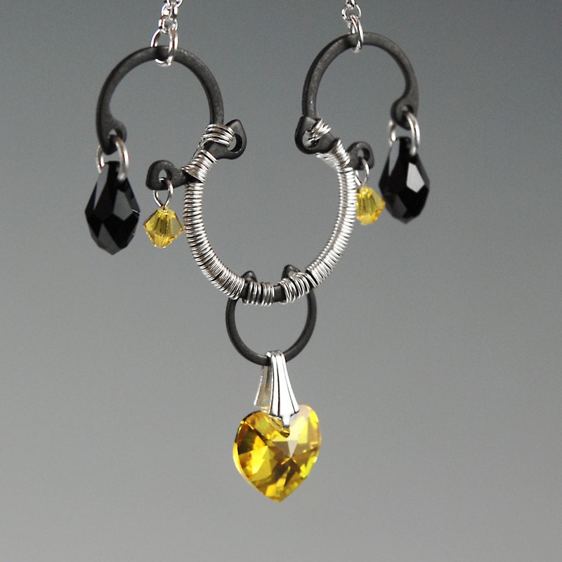 Solar Flare: Light topaz Swarovski crystal industrial pendant