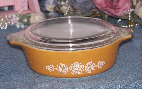 Pyrex Casserole Gold Butterfly Cinderella Pint Dish Lid