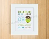 Custom Birth Announcement Print - OWL Wall art