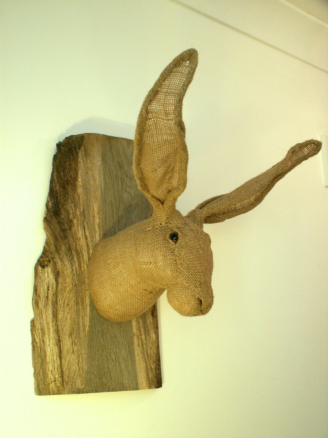 Hessian hare / animal textile sculpture. Vegetarian wall hanging. Trophy. Harmless hunting. MADE TO ORDER