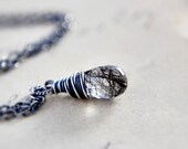 Turbulence Necklace Wire Wrap Tourmalinated Quartz Drop Sterling silver Black and White PoleStar