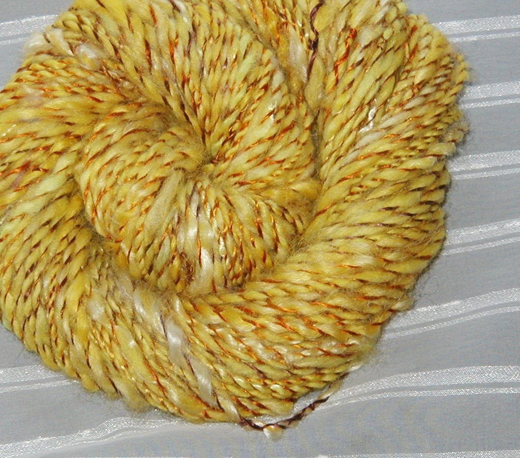 Straw to Gold handspun two ply wool and silk yarn