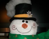 Happy Smiling Snowman with green scarf  and snowflakes