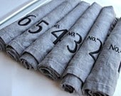 Linen Napkins in CHARCOAL Gray Set of 6 Numbers Typography