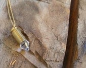 Upcycled bullet casing and small chandelier crystal necklace