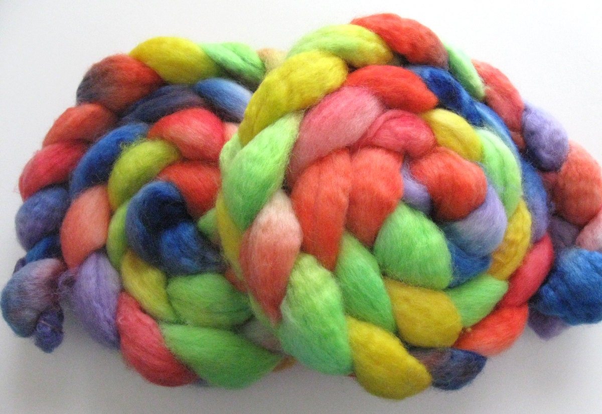 Funky neons - 8 ounces available - Super soft BFL Wool Roving (Top) - Handpainted Spinning or Felting Fiber - 4 ounces