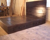Reclaimed Modern Style Platform Bed with Headboard and 2 Drawers