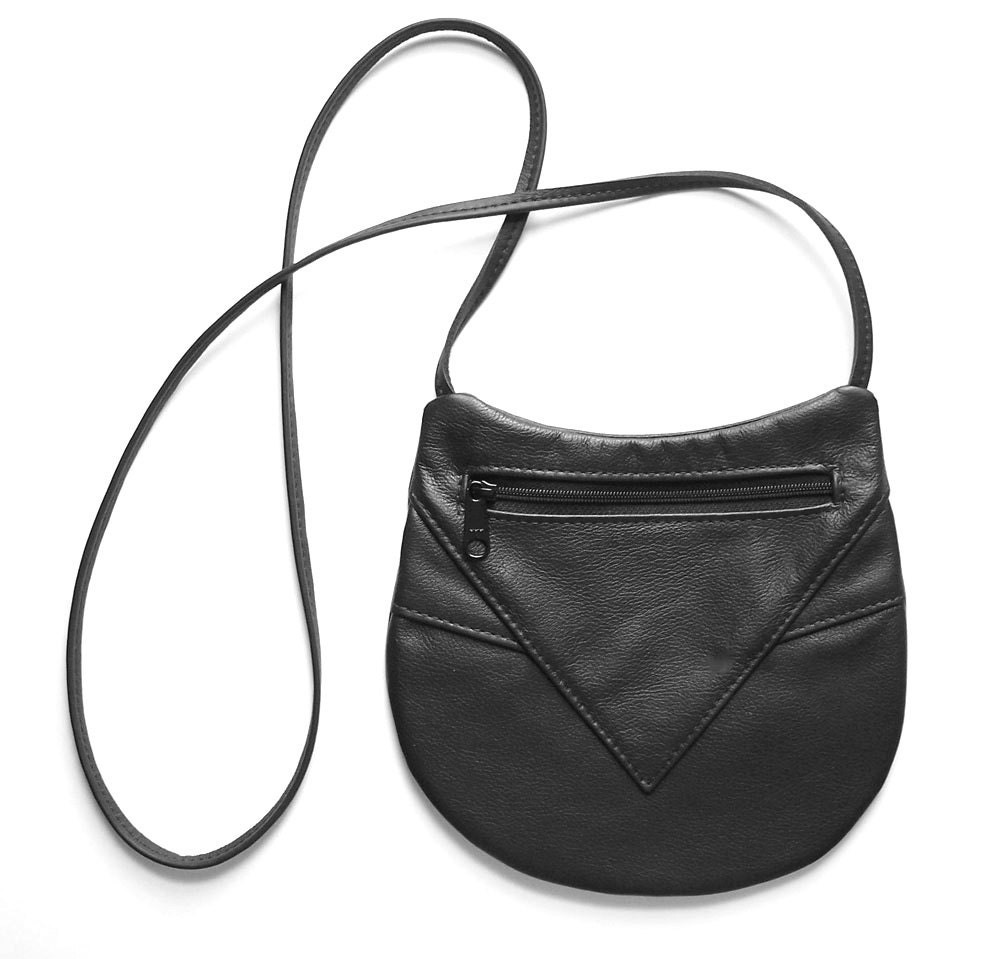 Black Leather Purse Handbag - Crossbody Style - Medium Round