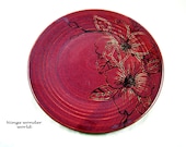 Pottery plate ,purple, Wedding Gift - plate- hand etched dogwood IN STOCK