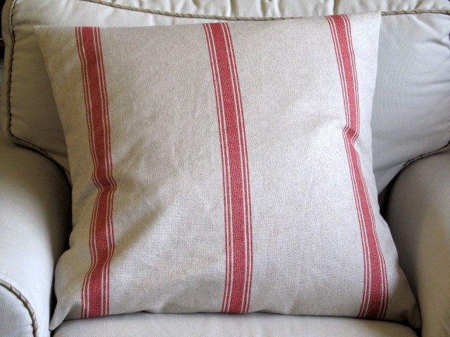 Euro FRENCH LAUNDRY  Super Large Pillow Cover in  Red Stripes 26x26