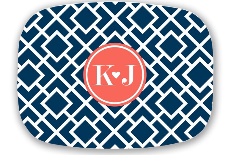 Personalized Memamine Platter Geo squares with initial heart SALE