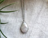Large Teardrop Pearl necklace, Oxidized Silver Jewelry, Bridal Jewelry Pearl