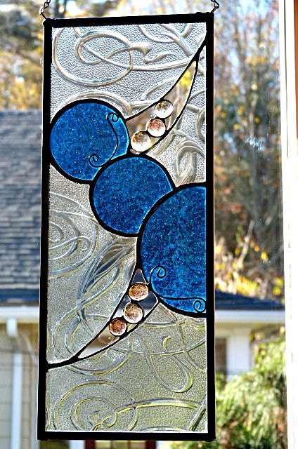 Beautiful Blue Circle Stained Glass Panel