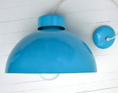 Vintage Bright Aqua Mushroom Dome Pendant Lamp -  Metal Dome Shade