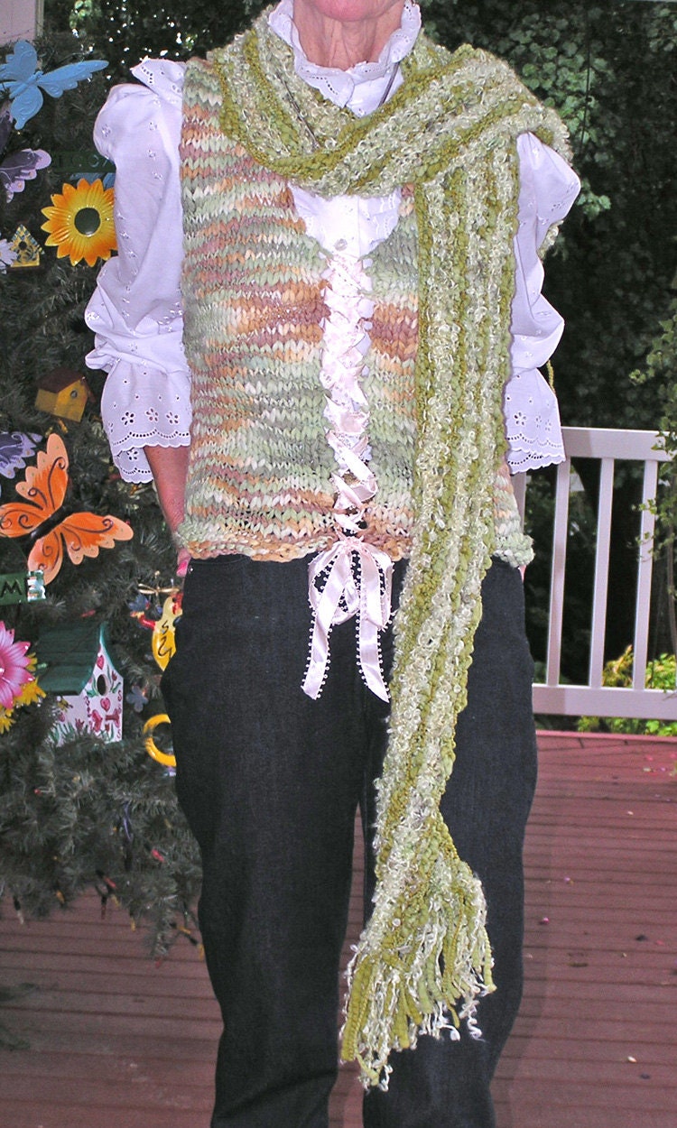 SALE Glamorous Vest and Scarf Set - "Pistachio Passion with Pizzazz"
