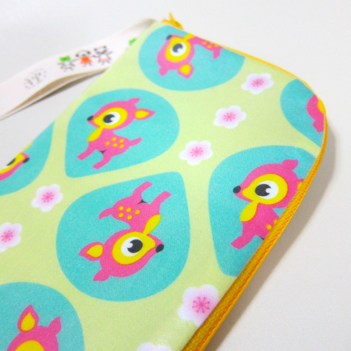 Samsung galaxy note zipper pouch (also for passport)-  laminated kawaii bambi & sakura from Spoonflower