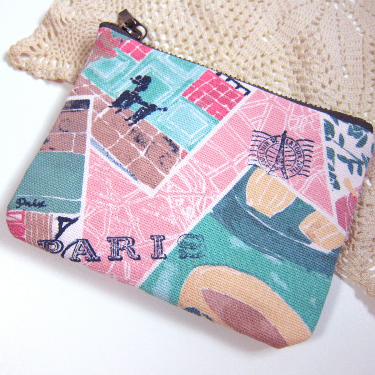 Paris cafe zipper pouch - OOAK