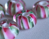 Handmade Lampwork Beads - Pink and Sage Twists - DaNeGlass 069