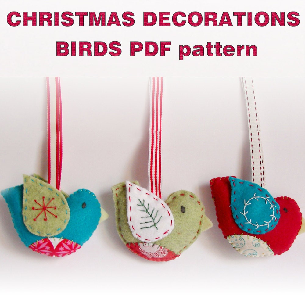 PDF pattern - Felt Christmas ornaments birds