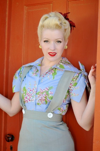 1940s skirt sizes S to XL Swing in Style A line pinafore straps vintage rayon gabardine  Ready to ship