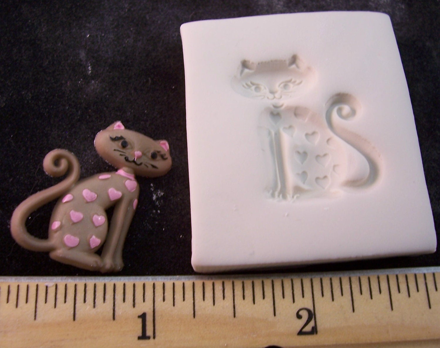 Heart Cat Hard Polymer Clay mold for use with clay