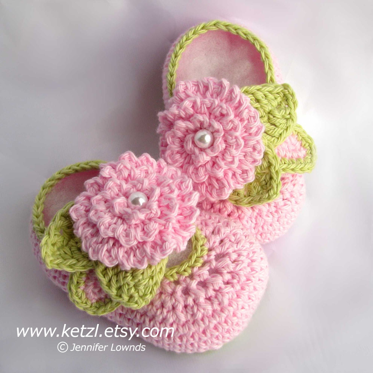 Crochet pattern supplies girls booties with flower leaves and pearl centers cute pdf Instant Digital Download