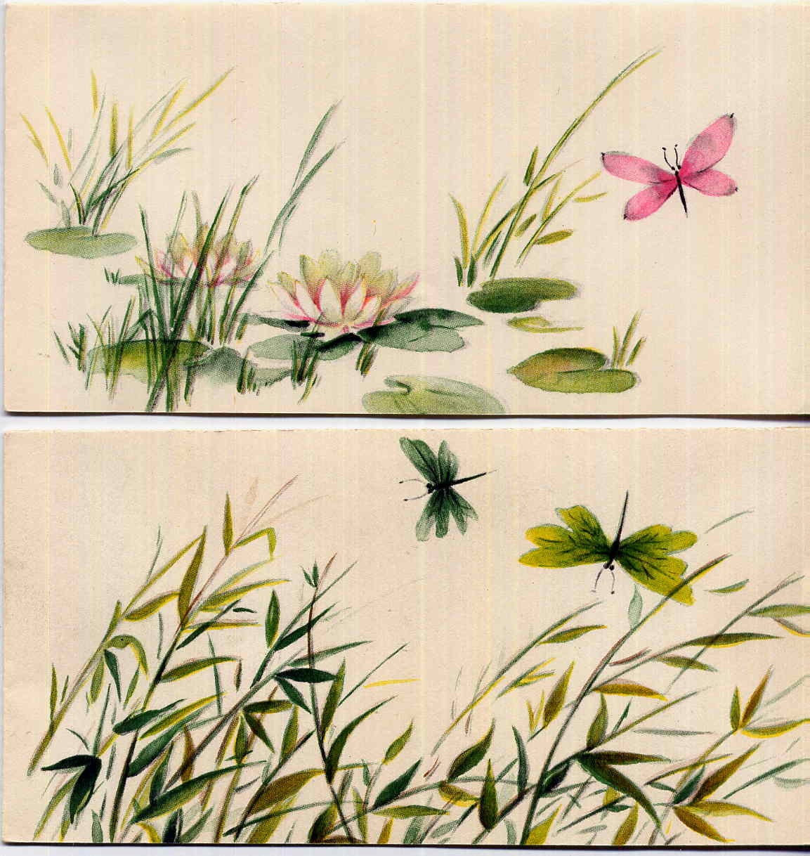 Vintage Dragonfly Butterfly Small Note Cards Set of 4 Hallmark Foldover Small Size with Envelopes 2.5" by 5"