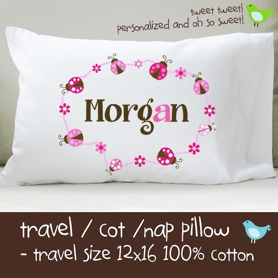 Personalized colorful ladybug travel or toddler pillow insert and pillowcase