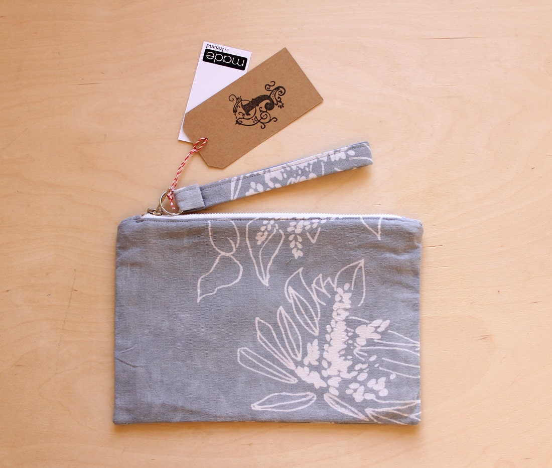 Clutch Purse Gray Floral Screen Printed SALE