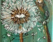 Dandelion paitning  Tiny original painting  The  WISH II   dandelion 2.75 inches by 2.75 inches