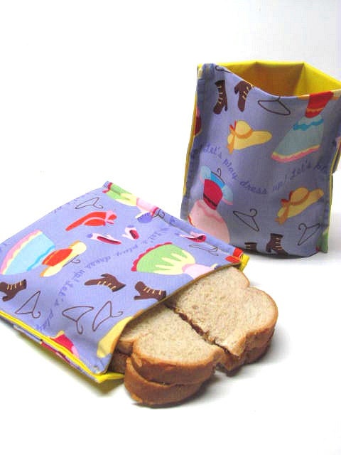 2-PC Reusable Snack Bag Set, Eco Friendly Lunch Kit, Pleated Bottom Bags, Playing Dress Up , Ready to Ship