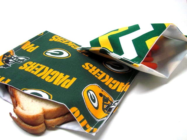 2 PC ReUsable Sandwich and Snack Bag Set, Eco Friendly Lunch Kit, Team Pride, Greenbay Packers  Ready to Ship