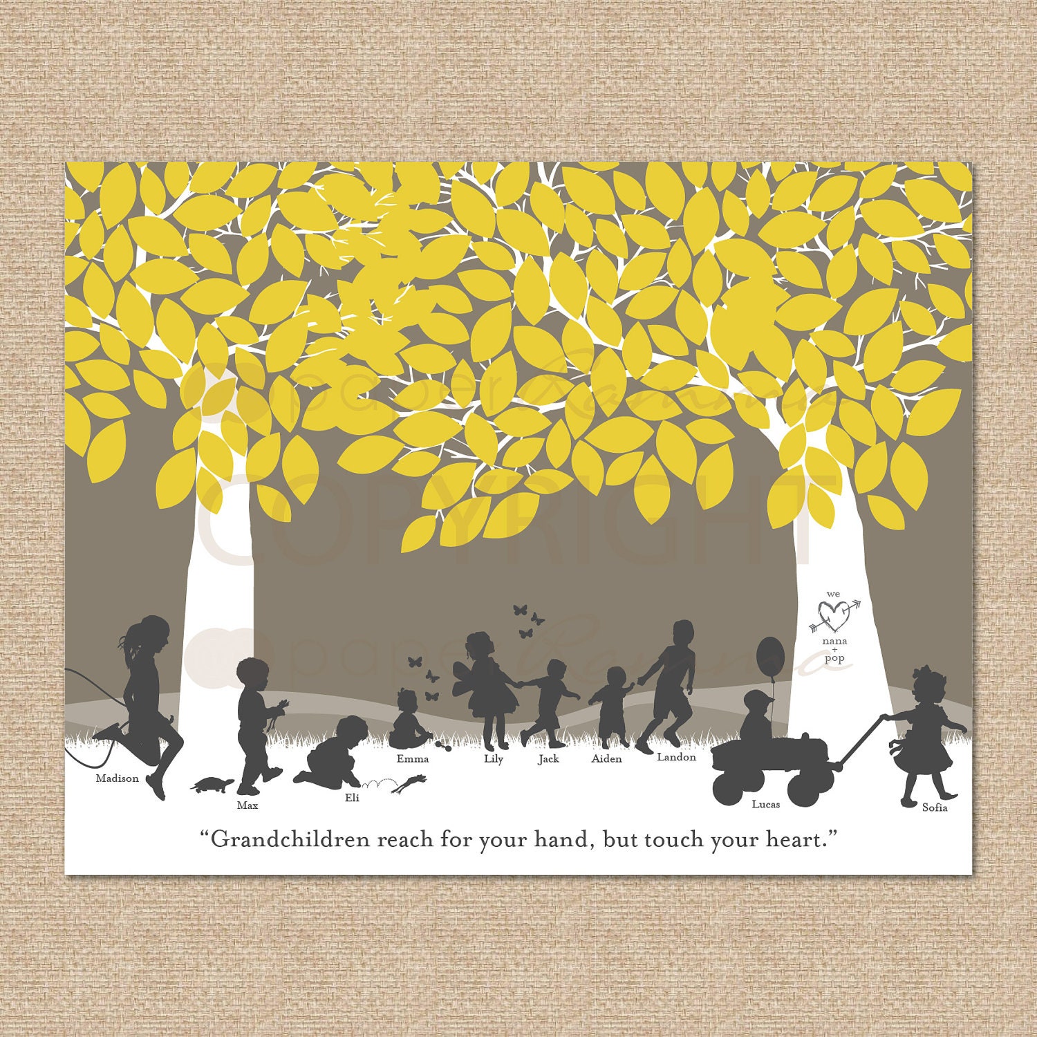 Silhouette Art /Mother's Day /Children Art Print- Personalized Print featuring Children Silhouettes, 11x14