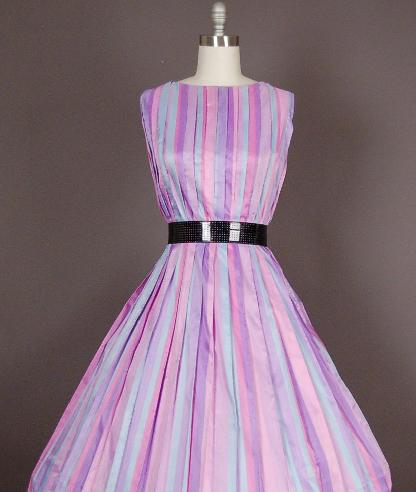 vintage 1950s dress 50s dress full skirt striped pastel party plus size