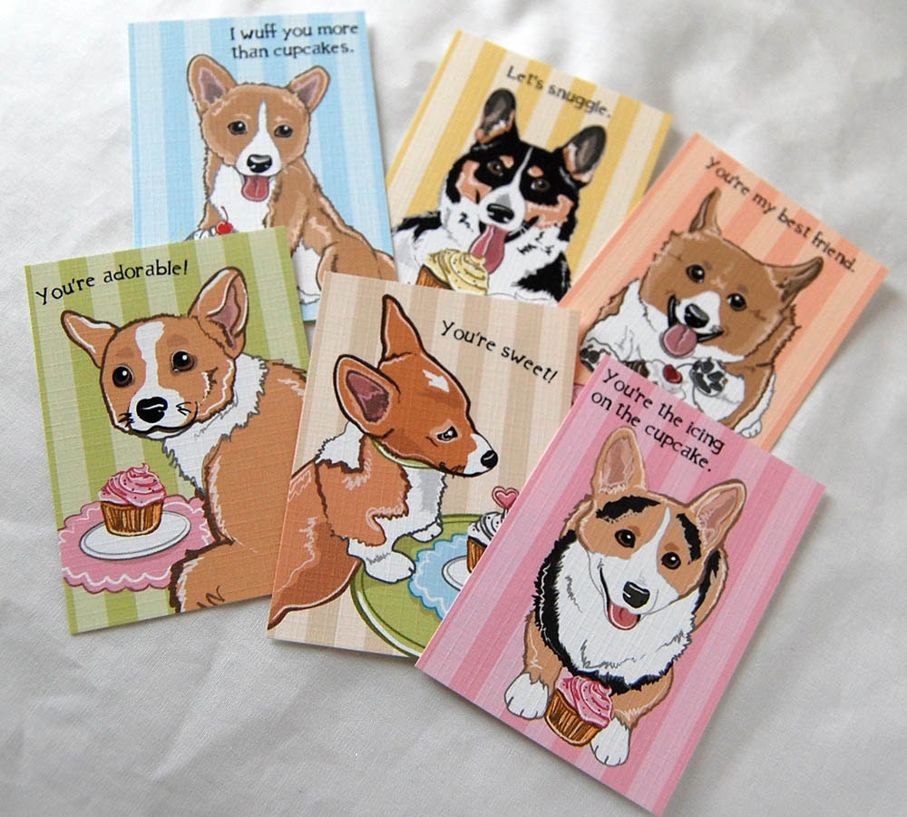 Corgi Cupcake Valentines - Mini Eco-friendly Set of 6